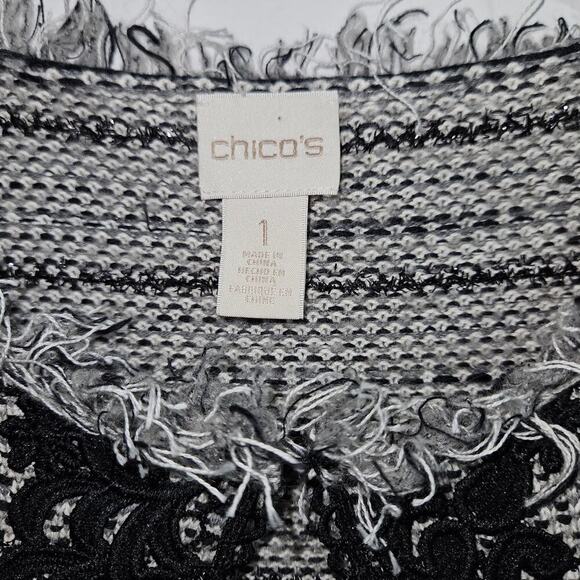 Chicos Tweed Lace and Fringe Cardigan. 3/4 Sleeves. Size M - Picture 6 of 7
